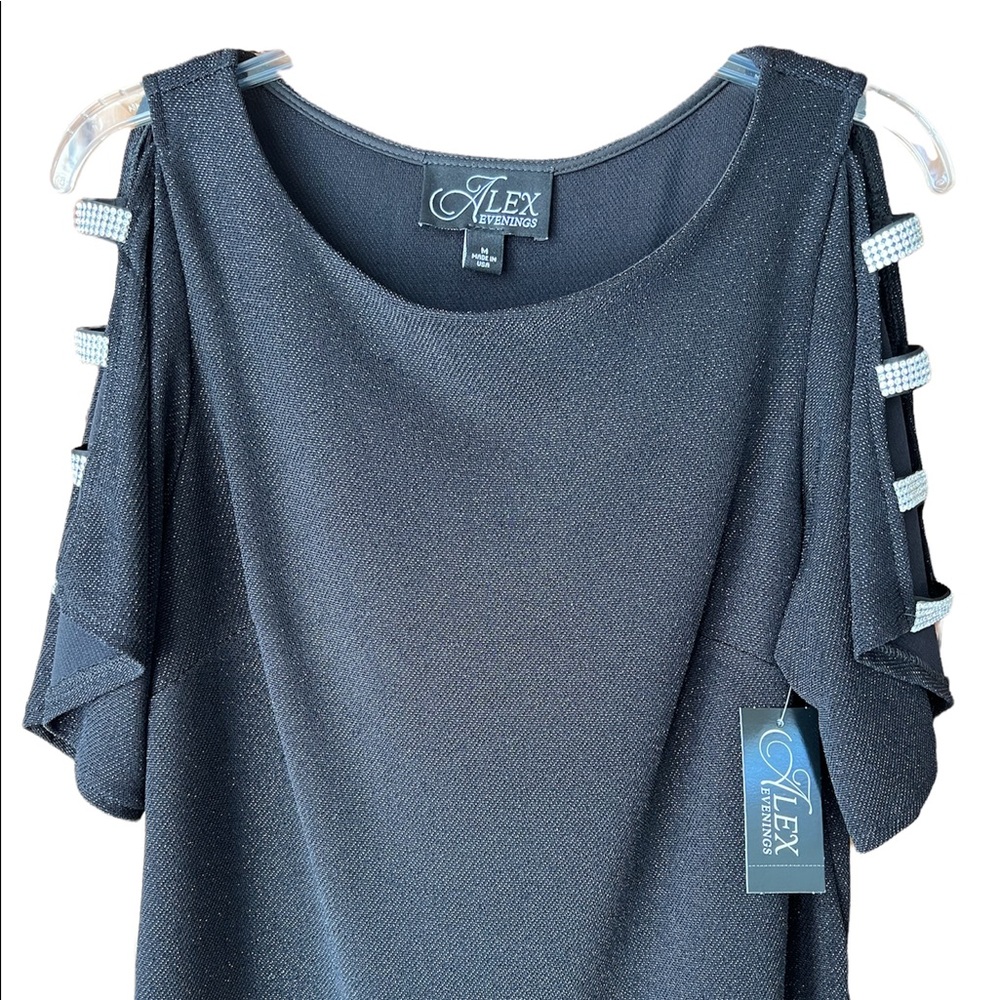 Alex Evenings  M Women’s Embellished Split Sleeve Metallic Knit Blouse Top NWT